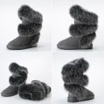 Bottes d'hiver en cuir de mouton, fourrure de renard, doublure en laine naturelle, Boots imperméables – Image 12