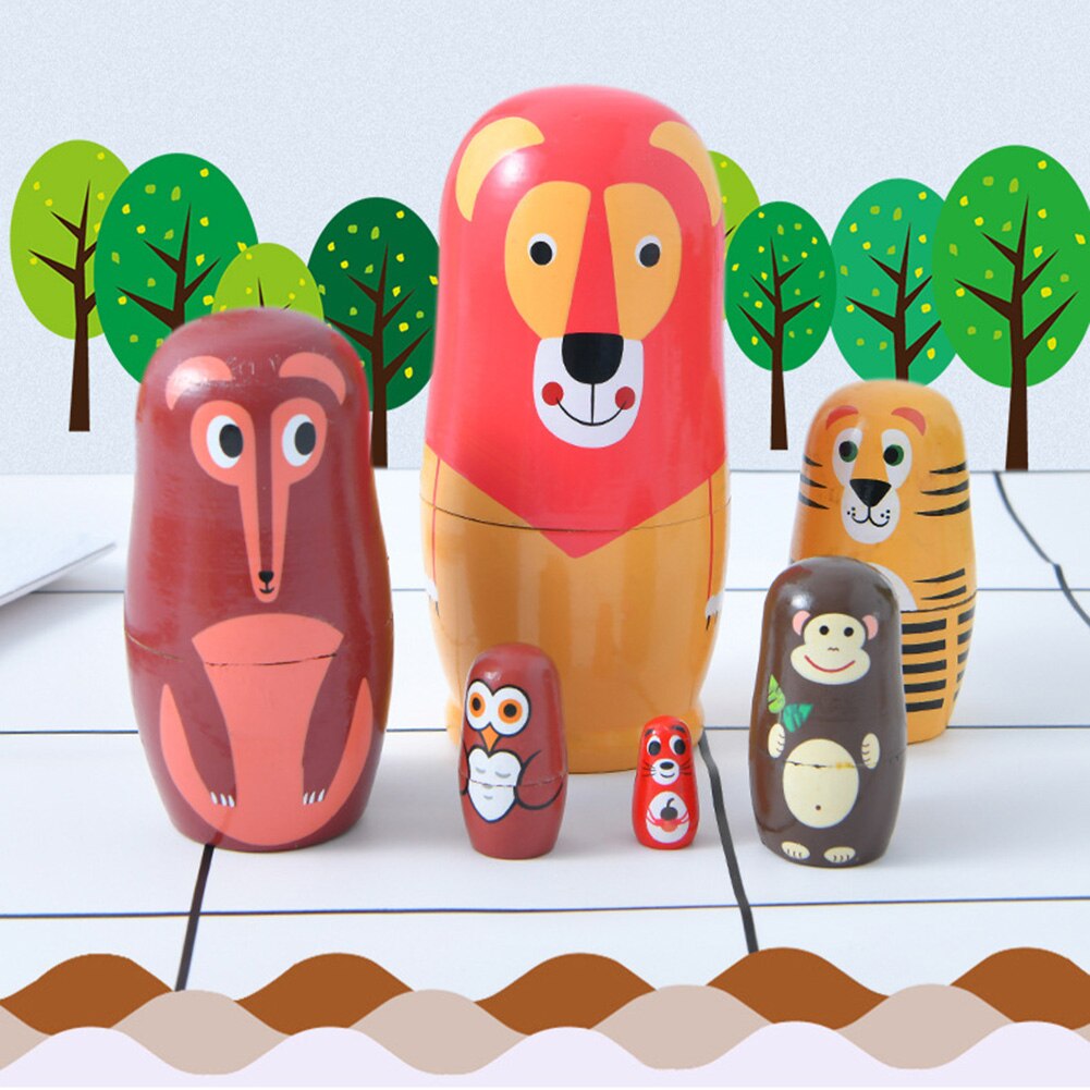 Poupées russes, Matryoshka en bois, animaux de la jungle, ensemble de 6 pièces