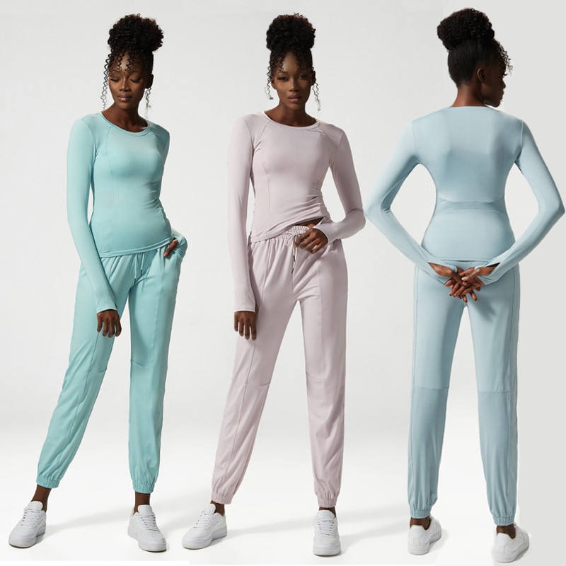Ensemble de sport confortable et respirant, à manches longues, pantalon de jogging, 2 pièces