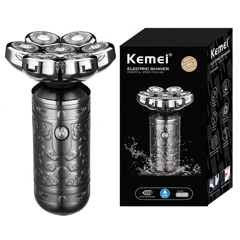 Rasoir électrique professionnel à 7 lames pour barbe et cheveux, rechargeable, coque en métal