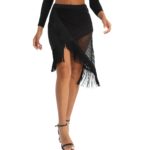 Jupe à frange asymétrique ajourée, à franges, vêtement de danse – Image 4