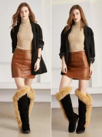 Bottes hautes en cuir, au dessus du genou, fourrure de renard, imperméables – Image 4
