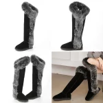 Bottes hautes d'hiver en cuir, fourrure de renard, doublure en fourrure de mouton naturelle, imperméables – Image 10