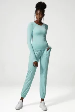 Ensemble de sport confortable et respirant, à manches longues, pantalon de jogging, 2 pièces – Image 6