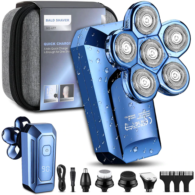 Rasoir électrique 6D, 5 en 1, étanche, rechargeable rapide, professionnel