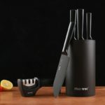 Ensemble de couteaux en acier inoxydable, 6 pièces, support, affûteur, technologie d'oxydation BO noir