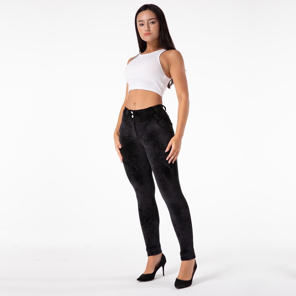 Legging en velours pour femme, taille moyenne, pantalon Salsa Push Up, noir