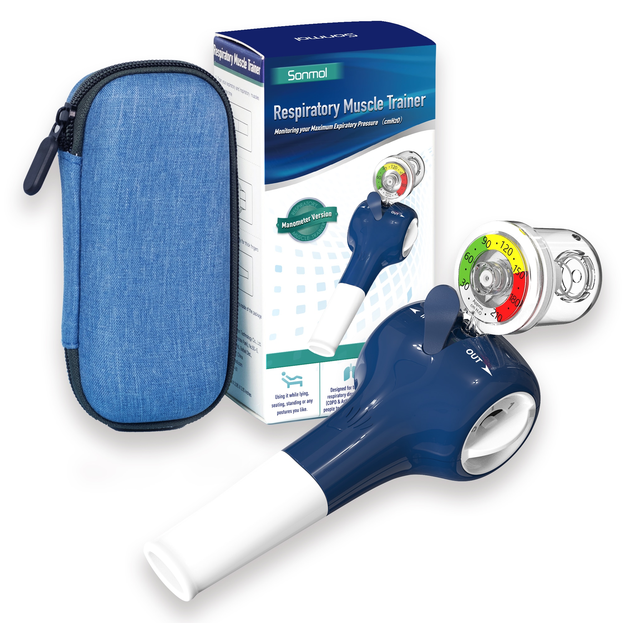 Appareil d'exercice respiratoire avec manomètre, exercice respiratoire des poumons