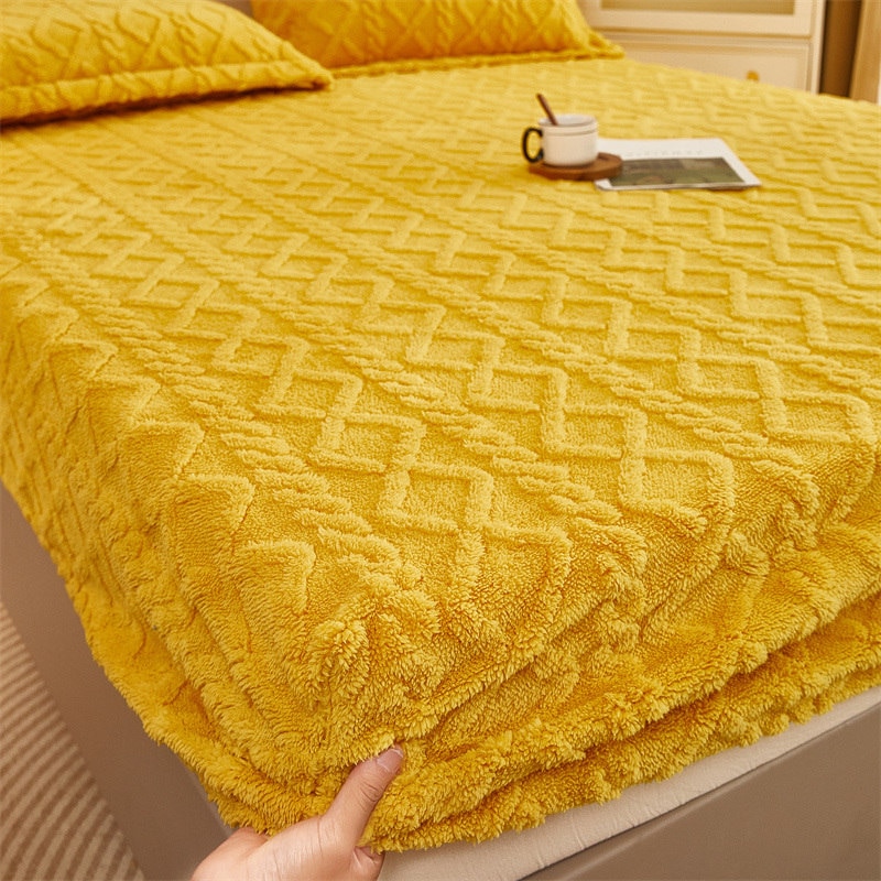 Ensemble 3 pièces, drap-housse et taies d'oreiller en peluche molletonné, confortable et respirant