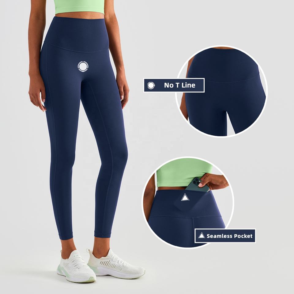Legging de fitness, taille haute, sans croisement avant, avec poche cachée