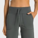 Legging de fitness évasé en nylon, taille haute, avec cordon de serrage – Image 5