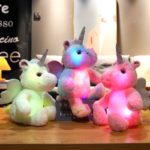 Peluche de licorne colorée et lumineuse, douce, 25 cm