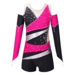 Costume de danse de ballet pour enfant, 2 pièces, léotard et short, avec strass – Image 3