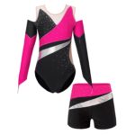 Costume de danse de ballet pour enfant, 2 pièces, léotard et short, avec strass