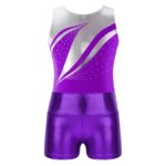 Costume de danse de ballet pour enfant, 2 pièces, léotard et short, patchwork strass brillants – Image 7