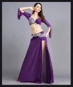 Ensemble 2 pièces de danse orientale, en soie argentée, perlé, costume professionnel – Image 6