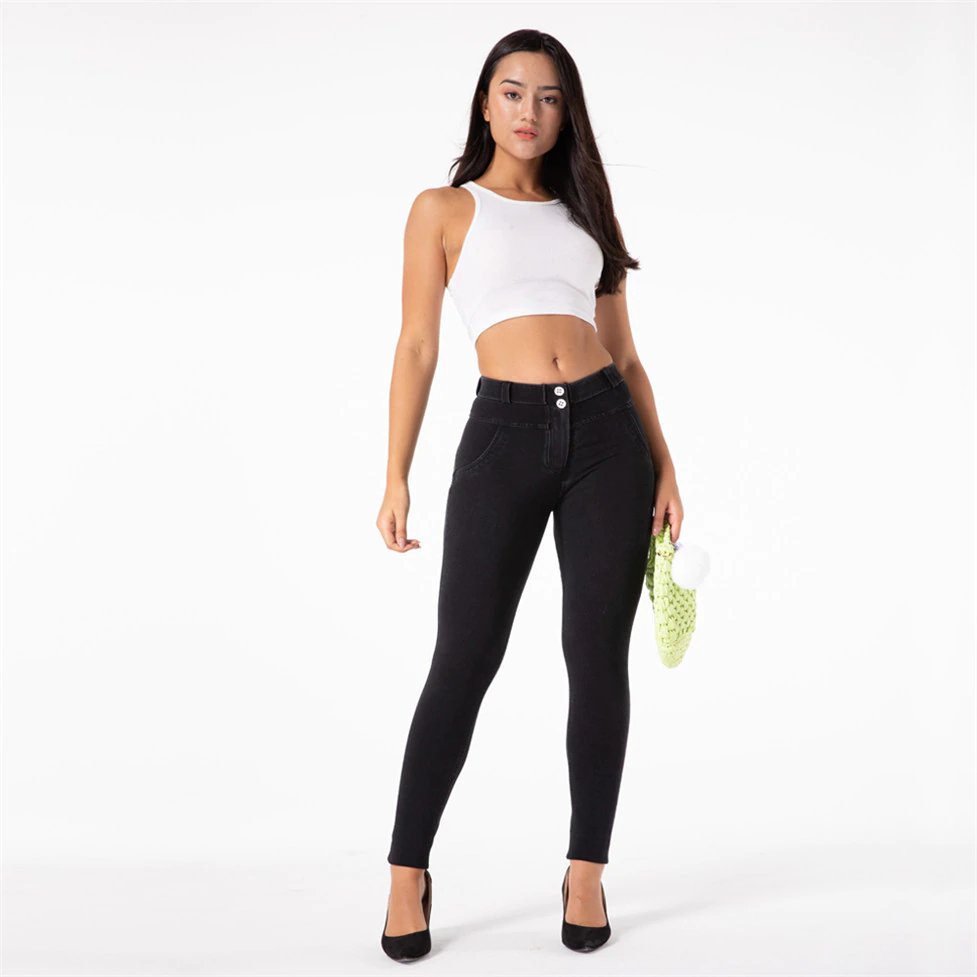 Legging en jeans pour femme, taille moyenne, pantalon Salsa Push Up, noir