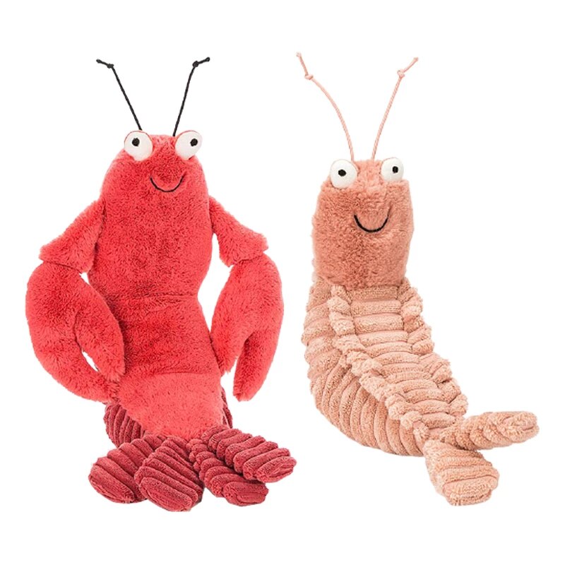 Lot de 2 peluches de crevettes, douces et amusantes, de 22 à 27 cm