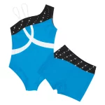 Costume de danse de ballet pour enfant, 2 pièces, sans manches, épaules obliques, strass brillants, Léotard et short – Image 6
