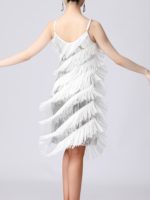 Robe de danse latine à franges, à paillettes brillantes, sans manches avec bretelles spaghetti – Image 3