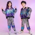 Costume de danse Hip Hop pour enfant, veste et pantalon, ample en argent, vêtements pour performance – Image 5