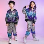 Costume de danse Hip Hop pour enfant, veste et pantalon, ample en argent, vêtements pour performance – Image 6