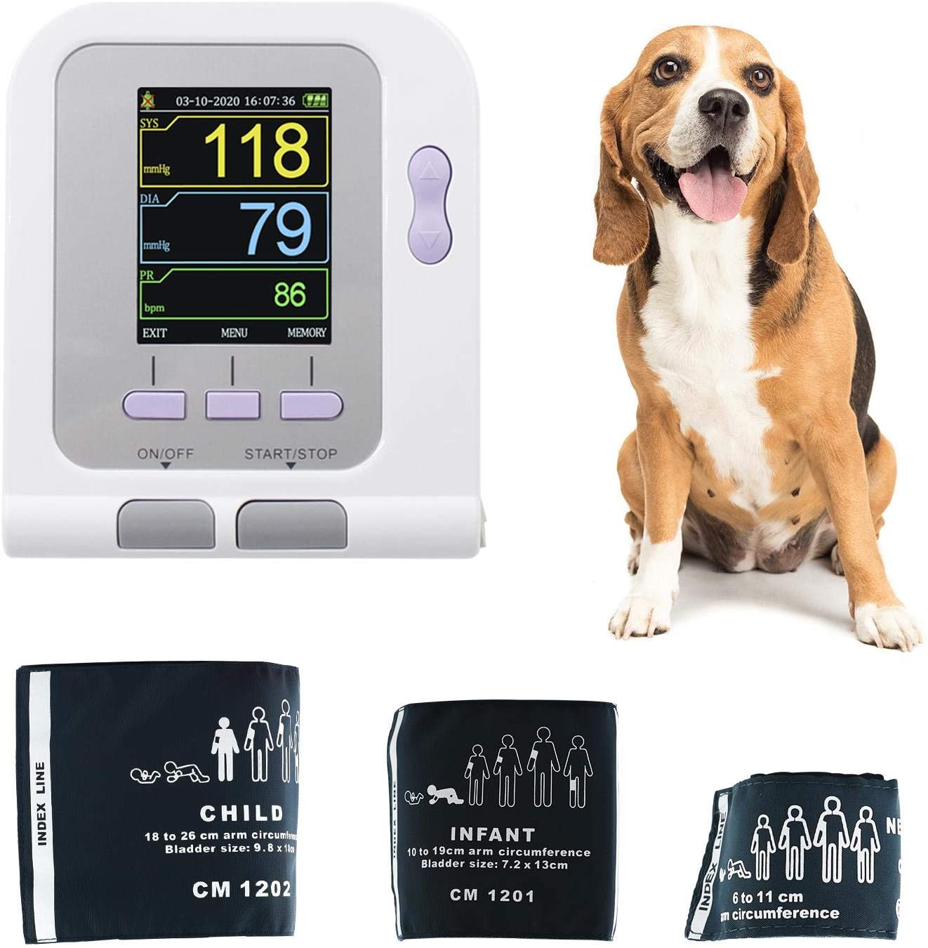 Moniteur de pression artérielle électronique et automatique pour animaux, avec trois manchettes