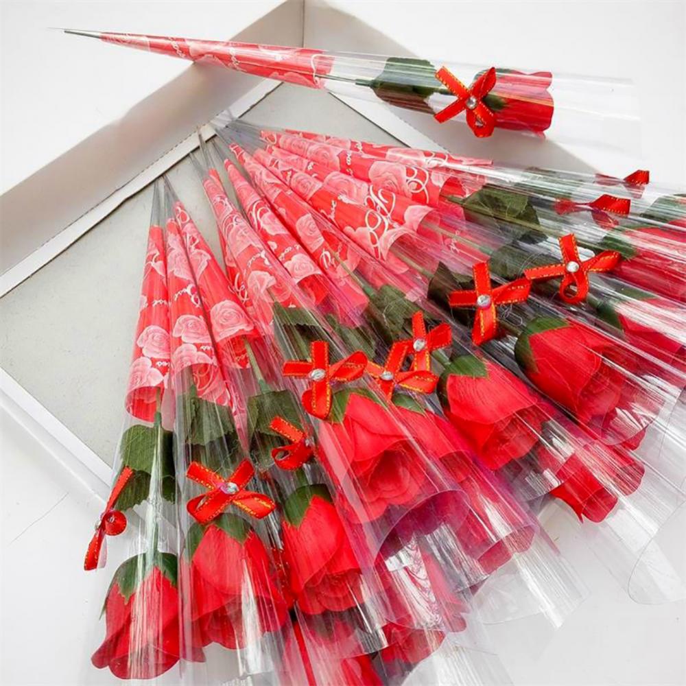 Lot de 10 bouquets de roses artificielles à tige unique, couleurs vives, 38 cm