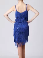 Robe de danse latine à franges, à paillettes brillantes, sans manches avec bretelles spaghetti – Image 13
