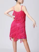 Robe de danse latine à franges, à paillettes brillantes, sans manches avec bretelles spaghetti – Image 10