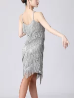 Robe de danse latine à franges, à paillettes brillantes, sans manches avec bretelles spaghetti – Image 20