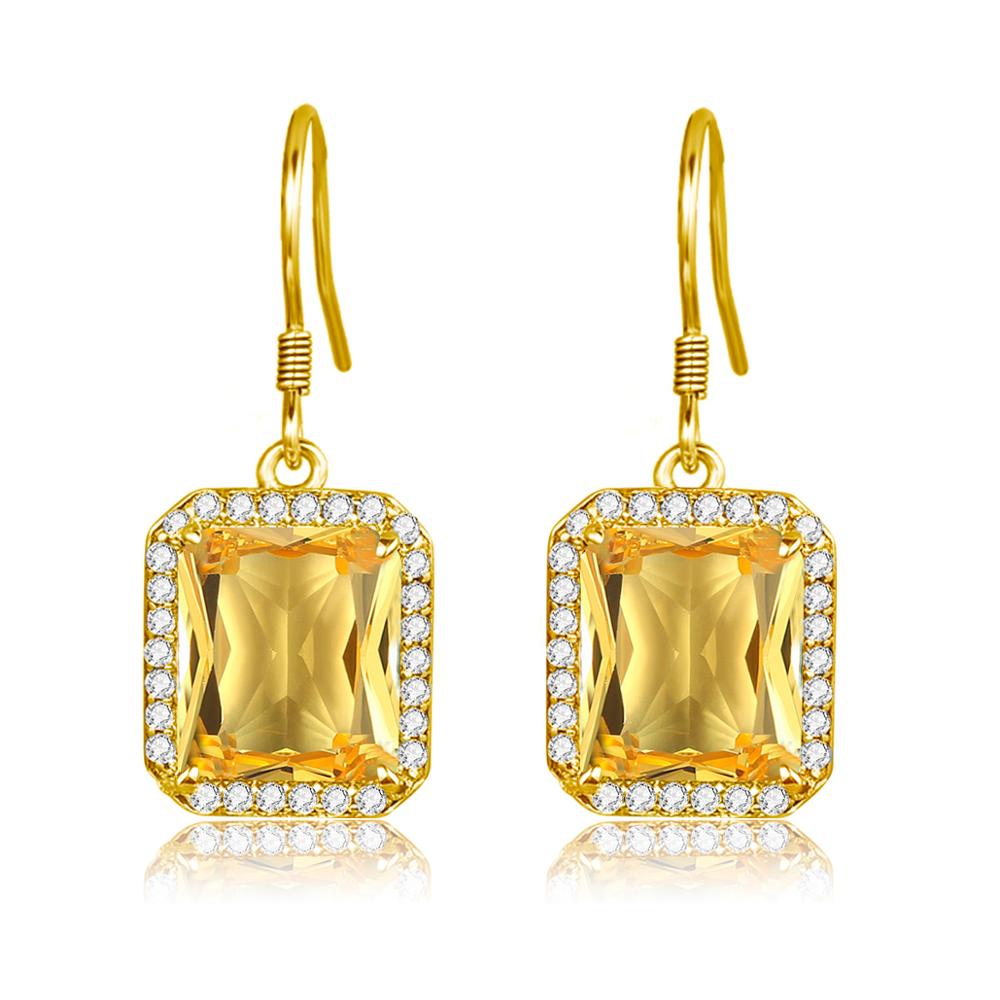 Boucles d'oreilles en argent plaqué or 14K, avec Citrine jaune et Zircon