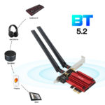 Carte PCI-E Wi-Fi 6E AX210 5374Mbps, 2.4/5/6Ghz,  Bluetooth 5.2, Tri-bande, Windows 10/11 – Image 6
