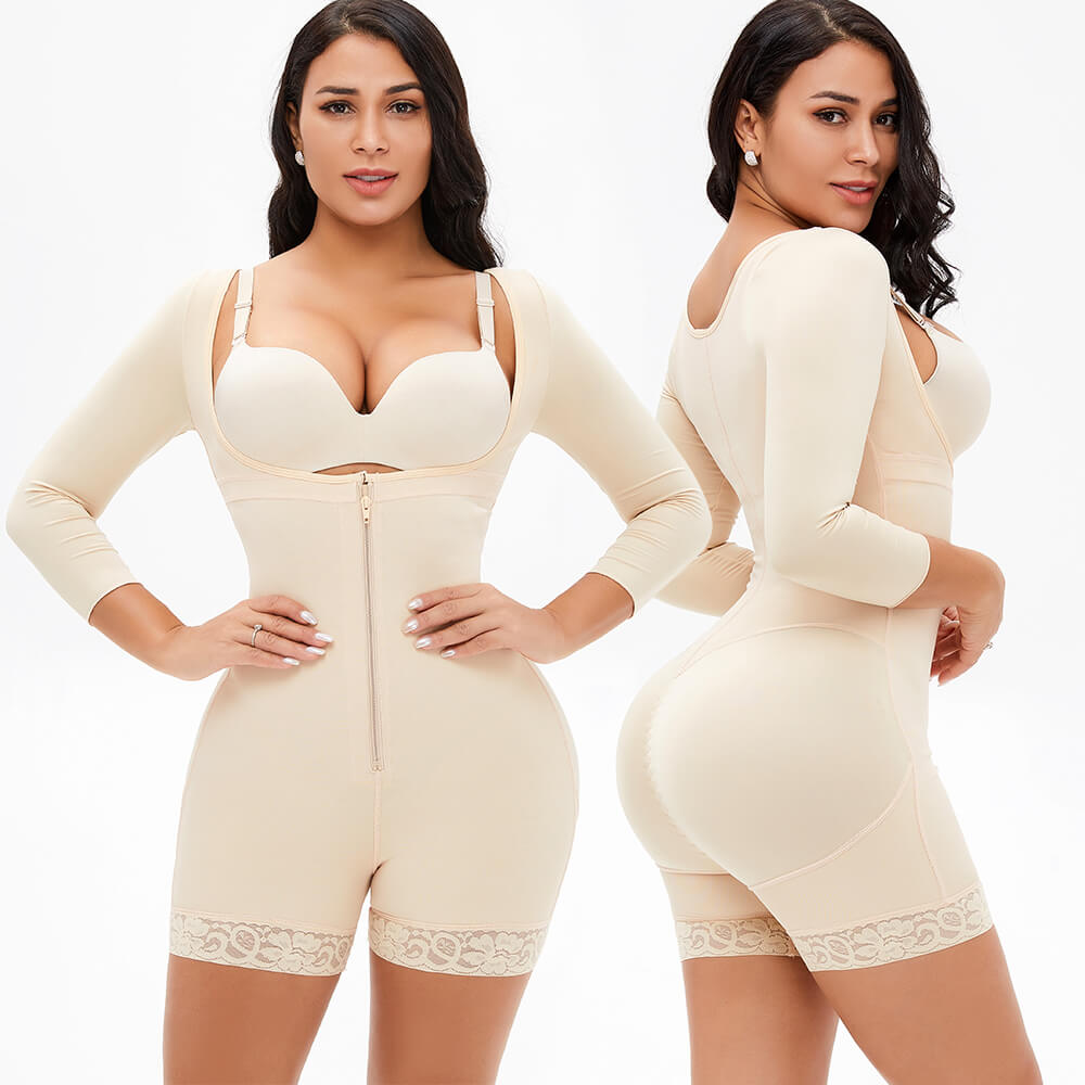 Combinaison de compression à manches longues, corset amincissant, modelage du corps, grande taille