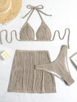 Ensemble maillot de bain et jupe de plage, triangle, col licou, rayé – Image 4