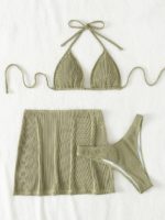 Ensemble maillot de bain et jupe de plage, triangle, col licou, rayé – Image 7
