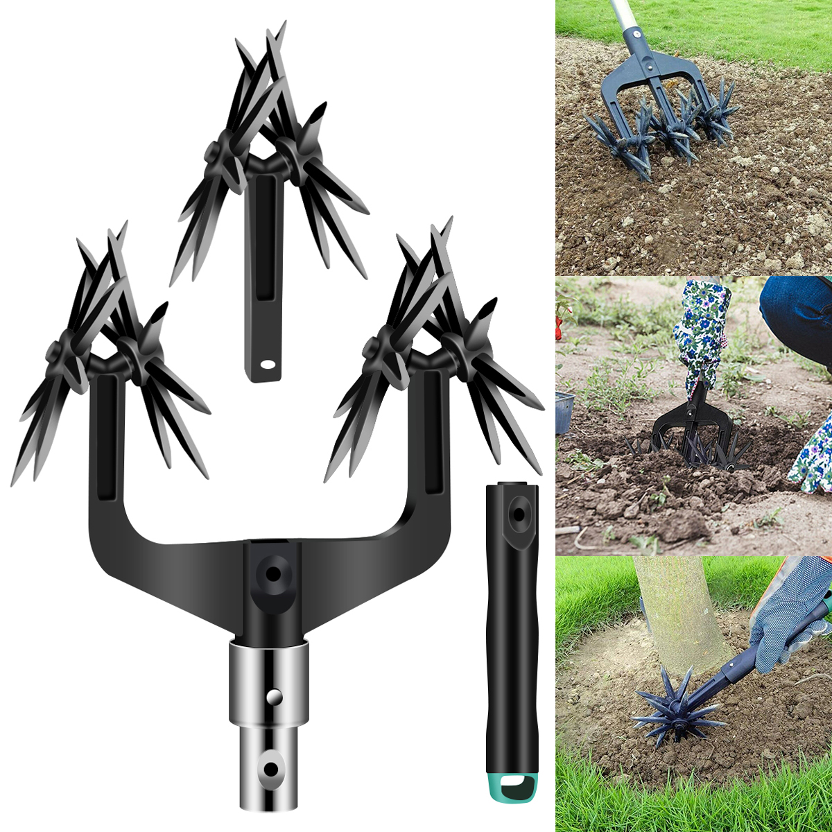 Émietteur-sarcleuse de pelouse de jardin rotatif, motoculteur réglable