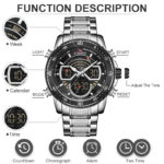 Montre-bracelet à Quartz pour homme, étanche, en acier inoxydable, numérique et analogique – Image 12