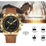 Montre-bracelet à Quartz pour homme, en cuir militaire, numérique et analogique – Image 6