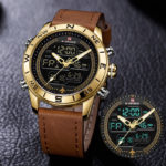 Montre-bracelet à Quartz pour homme, en cuir militaire, numérique et analogique – Image 3
