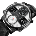 Montre-bracelet à Quartz pour homme, en cuir, étanche, analogique et numérique