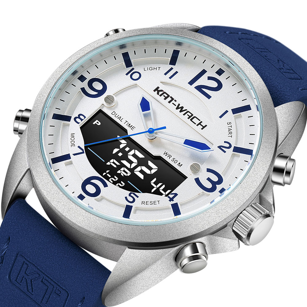 Montre-bracelet à Quartz pour homme, en cuir, étanche, en acier inoxydable, analogique et numérique