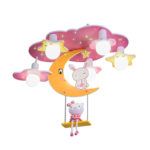 Plafonnier LED pour chambre d’enfant, ciel rose et balançoire, chat et lapin, contrôle via APP ou télécommande