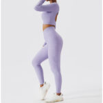 Ensemble de fitness à manches longues 2 pièces, tenue de sport sans couture, anti boulochage, anti-rétrécissement et respirant – Image 15