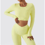 Ensemble de fitness à manches longues 2 pièces, tenue de sport sans couture, anti boulochage, anti-rétrécissement et respirant – Image 5