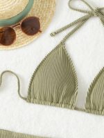 Ensemble maillot de bain et jupe de plage, triangle, col licou, rayé – Image 9