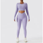 Ensemble de fitness à manches longues 2 pièces, tenue de sport sans couture, anti boulochage, anti-rétrécissement et respirant – Image 16