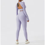 Ensemble de fitness à manches longues 2 pièces, tenue de sport sans couture, anti boulochage, anti-rétrécissement et respirant – Image 13