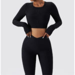Ensemble de fitness à manches longues 2 pièces, tenue de sport sans couture, anti boulochage, anti-rétrécissement et respirant – Image 9