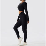 Ensemble de fitness à manches longues 2 pièces, tenue de sport sans couture, anti boulochage, anti-rétrécissement et respirant – Image 11